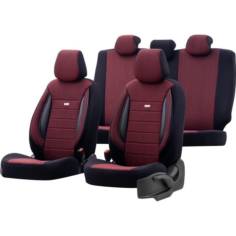Housses de sièges Citroen Ds3 - Gamme Selected Fit - Tissu noir et rouge
