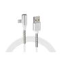 Câble pivotant USB 90° > Apple 8 pin + adaptateur oreillettes - 100 cm - Blanc